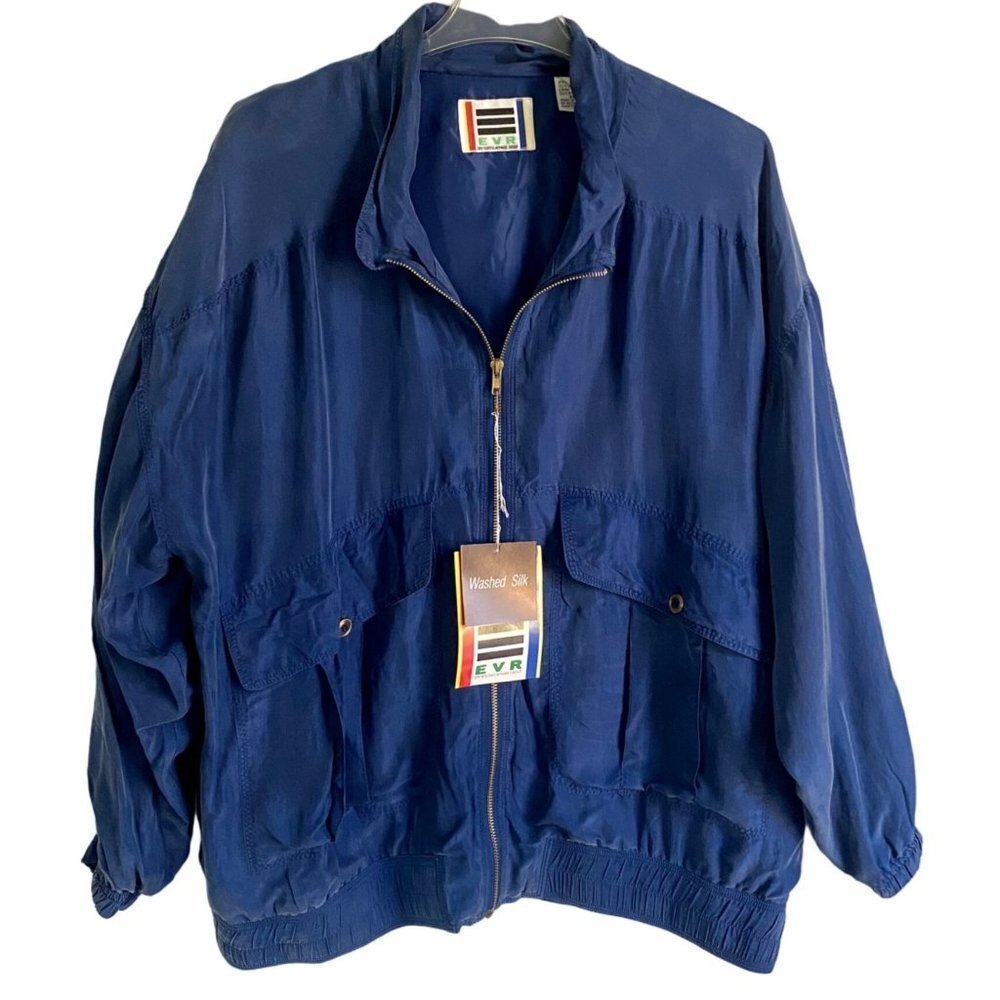 EVR 100% Silk Jacket Full Zip Blue Women's XL NEW